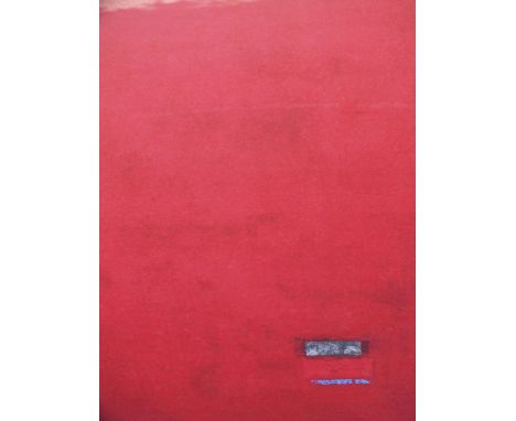 KING &amp; McGAW FRAMED AND GLAZED MODERN PRINT, THE UNTITLED 1991 RED SILK SCREEN BY JERGAN WEGNER - OVERALL 87 CM X 72 CM 