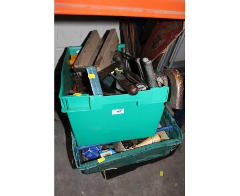 THREE BOXES OF ASSORTED TOOLS TO INCLUDE SAWS, FILES SPANNERS ETC