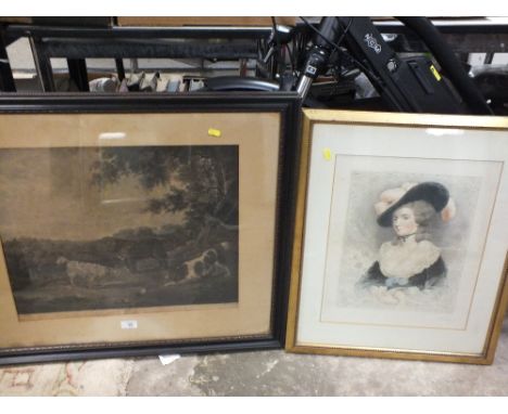 A FRAMED &amp; GLAZED PRINT ENTITLED SPANIELS TOGETHER WITH ANOTHER FEMALE STUDY SIGNED LOWER RIGHT 