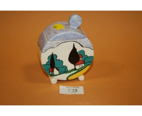 A REPRODUCTION CLARICE CLIFF FANTASQUE CIRCULAR LIDDED POT