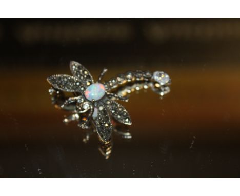 AN OPAL AND MARCASITE DRAGONFLY BROOCH