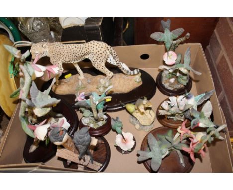 A TRAY OF ANIMAL FIGURES SOME A/F TO INC A CERAMIC SHIRE HORSE ETC