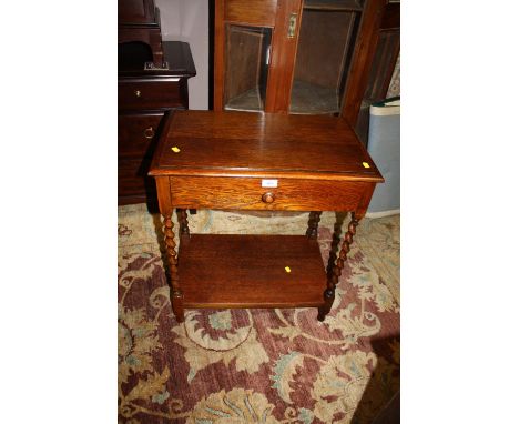 A VINTAGE OAK BARLEYTWIST SINGLE DRAWER SIDE TABLE H -67 CM W - 60 CM