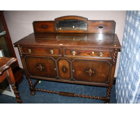 AN OAK VINTAGE BARLEYTWIST MIRRORBACK SIDEBOARD H -134 CM W - 137 CM
