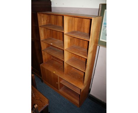 A VINTAGE DANISH MADE 'DOMINO' BOOKCASE WITH SLIDING DOOR CUPBOARD BELOW H- 184 CM W -122 CM AND ANOTHER MATCHING OPEN BOOKCA