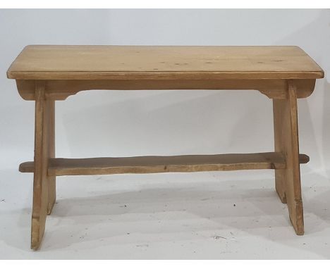 Pine bench on trestle-style supports, 77cm x 48cm