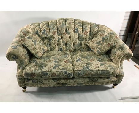 Lincoln House two-seat sofa, two armchairs and pouffe in cream ground foliate patterned upholstery Condition ReportPouffe - 6