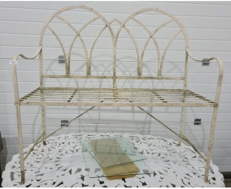 White painted iron two-seat bench 
