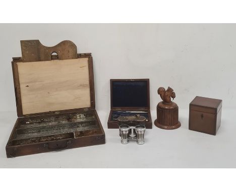 Late 19th/early 20th century travelling wooden artist's box, the hinged cover revealing galvanised fittings, a wooden palette