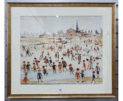 Two prints after Lowry, beach scene and street scene (2) Condition ReportThe larger print is 76.5cm X 66.5cm framed and the p