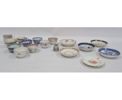 Eight various early English porcelain tea bowls and cups, five various saucers,&nbsp; Continental small plate, two Oriental p