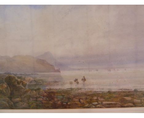 K Sydney (19th century school)Watercolour Figures on beach foraging with vessels in distance, signed lower right and dated 18