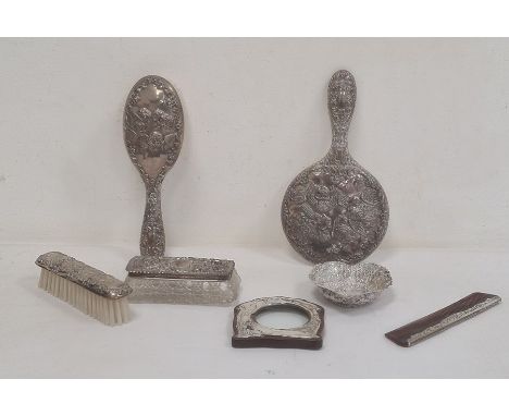 Early 20th century silver-mounted dressing mirror, matching brush and comb marked sterling silver, makers B&Co, a silver-moun