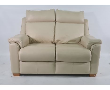 Parker Knoll cream leather two-seat sofa