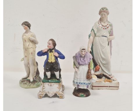 Georgian pearlware figure&nbsp;(late18th/early 19th century) of Diana with flaming torch and arrows and other items at her fe
