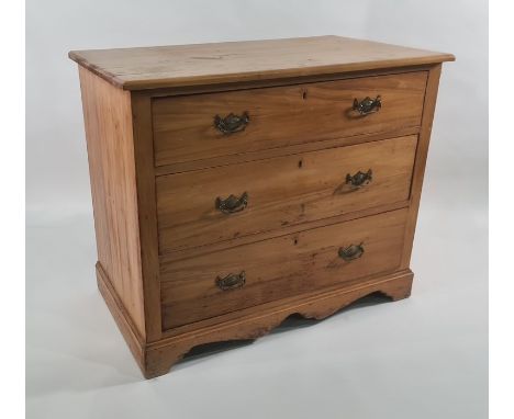 Early 20th century satinwood chest of three drawers, on bracket feet, 92cm x 77cm
