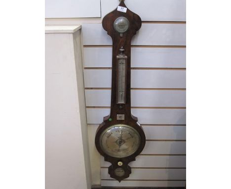 19th century mahogany wheel barometer/thermometer and humidity gauge, 97.5cm 