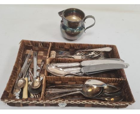 Quantity of EPNS flatware, silver-plated jug, etc (1 box) 