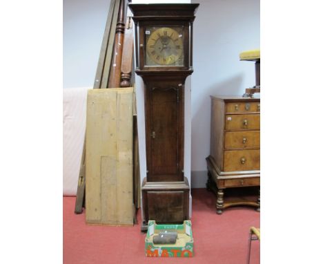 A Late XVIII Century Oak and Mahogany Longcase Clock, with stepped cornice and turned columns to hood, eight-day, brass dial 