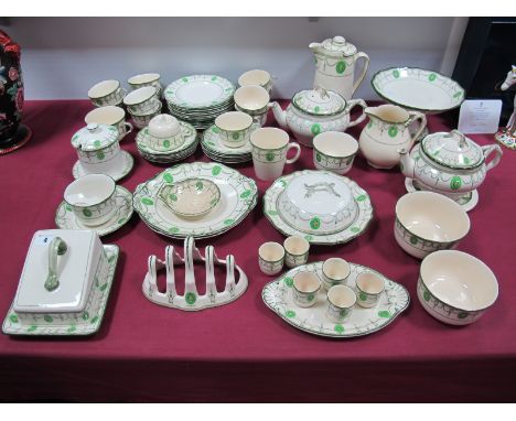 A Royal Doulton "Countess" Pattern Part Breakfast and Tea Service, comprising teapot and stand and further teapot, sugar bowl