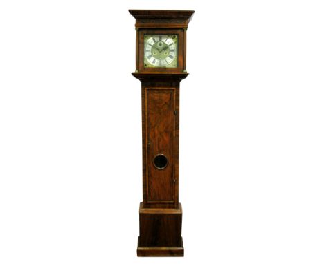 A Late XVII Century Walnut Longcase Clock by Jonathan Andrews, London, the hood with blind fret frieze and circular columns w