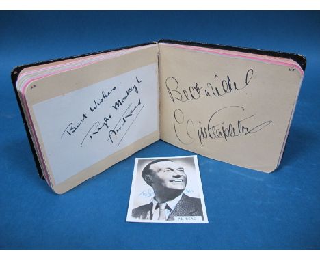 A Mid XX Century and Later Autograph Book, autographs include Stan Laurel and Oliver Hardy on single page under printed image