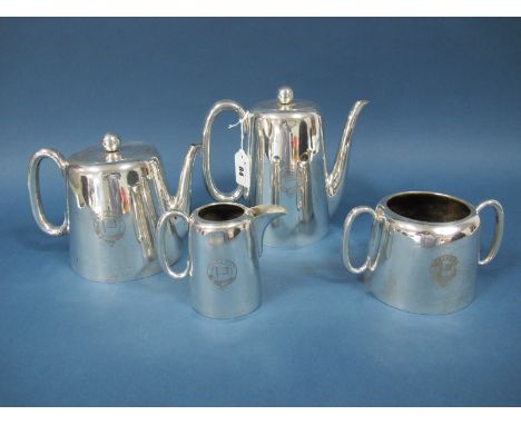 A Victorian Four Piece Plated Hotel Pattern Tea Service, made by Walker & Hall, each piece engraved with the crest of the Dom