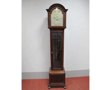 A Reid &amp; Sons Newcastle Early XX Century Mahogany Chiming Longcase Clock, the hood with arched pediment and canted corner