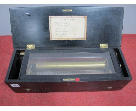 A Mid XIX Century Lever-Wind Cylinder Musical Box, cylinder length 117/8", playing ten airs, the replacement tune sheet fixed