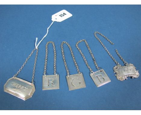 A Set of Three Hallmarked Silver Decanter Labels, Peter, Ann & William Bateman, each of square panel design, "B", "G", "R", o