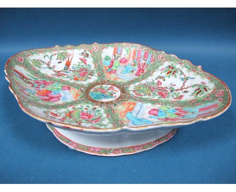 A Late XIX Century Chinese Porcelain Famille Rose Pedestal Dish, of quatrefoil shape, painted in typical colours with panels 