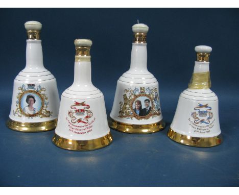 Whisky - Four Bell's Scotch Whisky Royal Commemorative Wade Porcelain "Bell" Decanters, to commemorate Prince Andrew's weddin