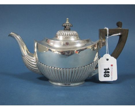 A Hallmarked Silver Bachelor's Teapot, (makers mark rubbed) Birmingham 1902, of semi reeded form, 195grams. 