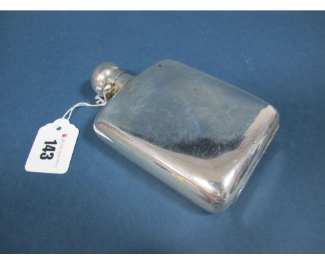 A Hallmarked Silver Hip Flask, JD&S, Sheffield 1921, of plain rounded rectangular form, with swivel hinged top, 14.2cms high.