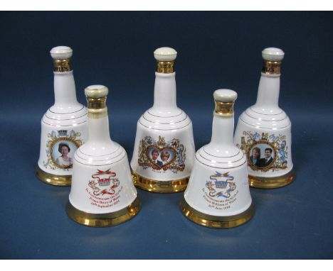 Whisky - Five Bell's Scotch Whisky Royal Commemorative Wade Porcelain "Bell" Decanters, to commemorate Prince Andrew's weddin