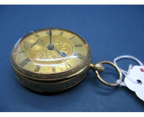 John Forrest London; A 9ct Gold Cased Openface Pocketwatch, the signed foliate engraved dial with black Roman numerals and se