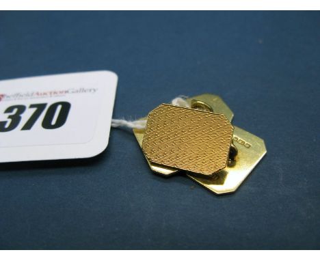 A Pair of 18ct Gold Gent's Cufflinks, the engine turned panels on chain connections. 