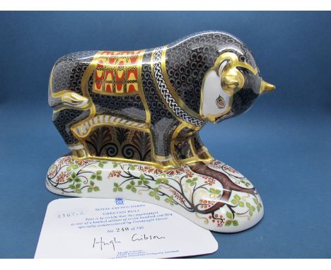 A Royal Crown Derby Paperweight, modelled as a Grecian Bull, number 240 of a limited edition of 750 specially commissioned by