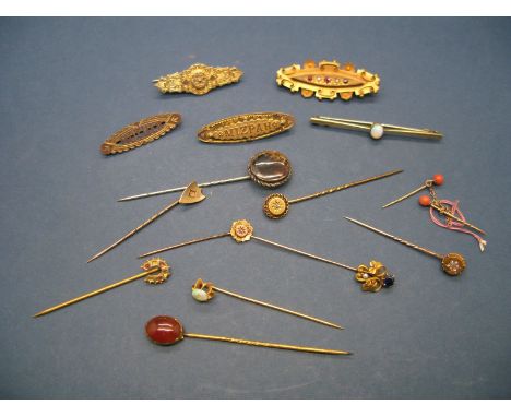 Assorted Brooches and Stickpins, including opal set, "Mizpah", "Mother" etc. (15)