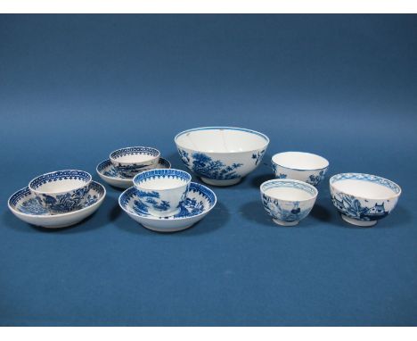 A Worcester Porcelain Circular Bowl, painted in blue with the 'Fence' pattern, crescent mark (damaged), 15cms diameter; A Wor