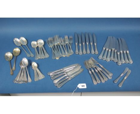 A Matched Hallmarked Silver Trefid Pattern Part Canteen of Cutlery, comprising nine knives, C.J. Vander, London 1967 (6), LSG