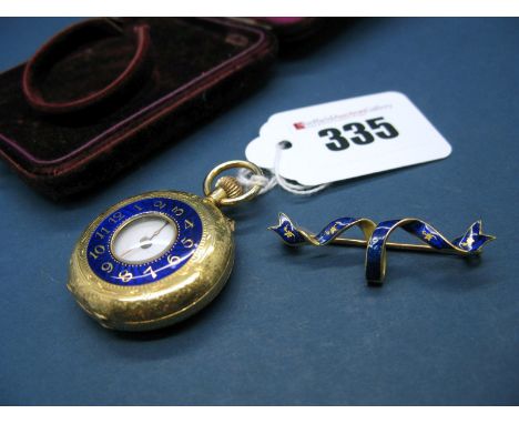 A Continental Cased Half Hunter Ladies Fob Watch, the white dial with black Roman numerals, within allover engraved case with