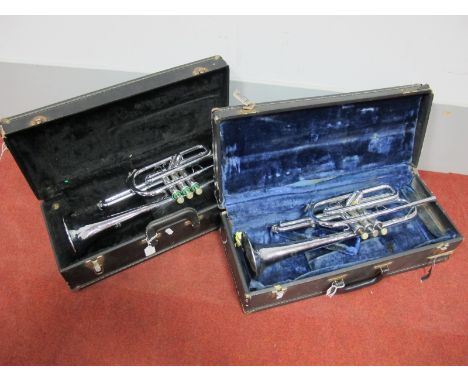 An Early - Mid XX Century DEC Dynasty USA Chrome Cornet, the valves stamped C4418, with mother of pearl finger valves, 48cms 