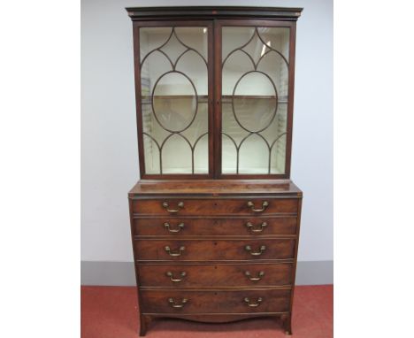 A Late XVIII Century George III Mahogany Secretaire Bookcase, with fluting and batwing inlay to top and cornice above glazed 