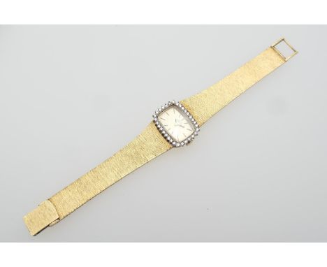 Girard Perregaux lady's 18ct gold and diamond wristwatch, cushion shaped 20mm dial, signed and with baton numerals, manual wi