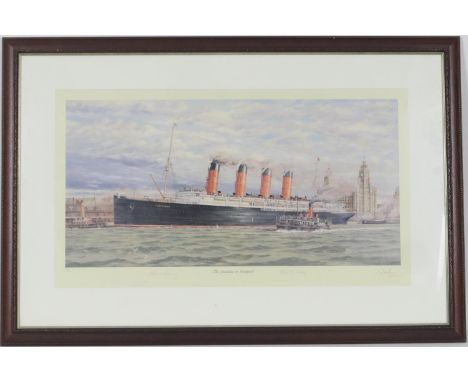 Simon W Fisher (late 20th Century), 'The Lusitania at Liverpool', limited edition coloured print, signed in pencil by two sur