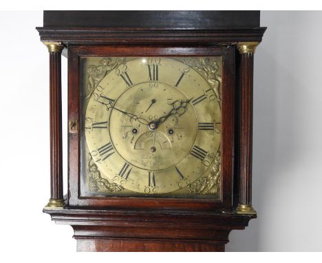 Edwards of Bishops Castle (1771 - 1791) oak eight day long clock, having a brass 12 inch dial with subsidiary seconds and dat