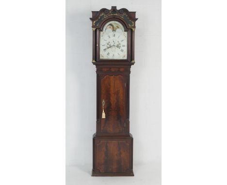 Samuel Collier, Eccles, a mahogany eight day longcase clock, circa 1770, the hood with verre eglomise panels and brass capped