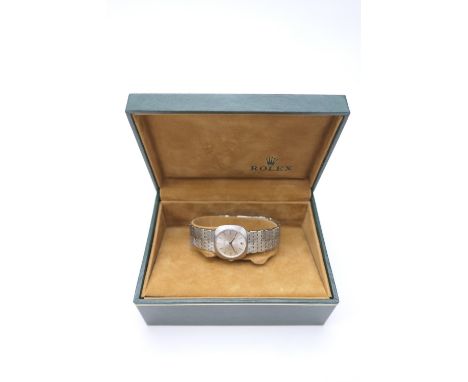 Rolex Cellini 18ct white gold lady's wristwatch, circa 1966, cushion shaped case with brushed finish, 19mm dial, signed and w