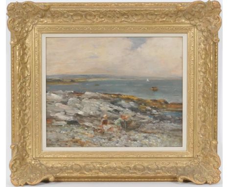 David Fulton RSW (1848-1930), Children playing on a beach, oil on board, signed, 32cm x 40cm (Please note condition is not no